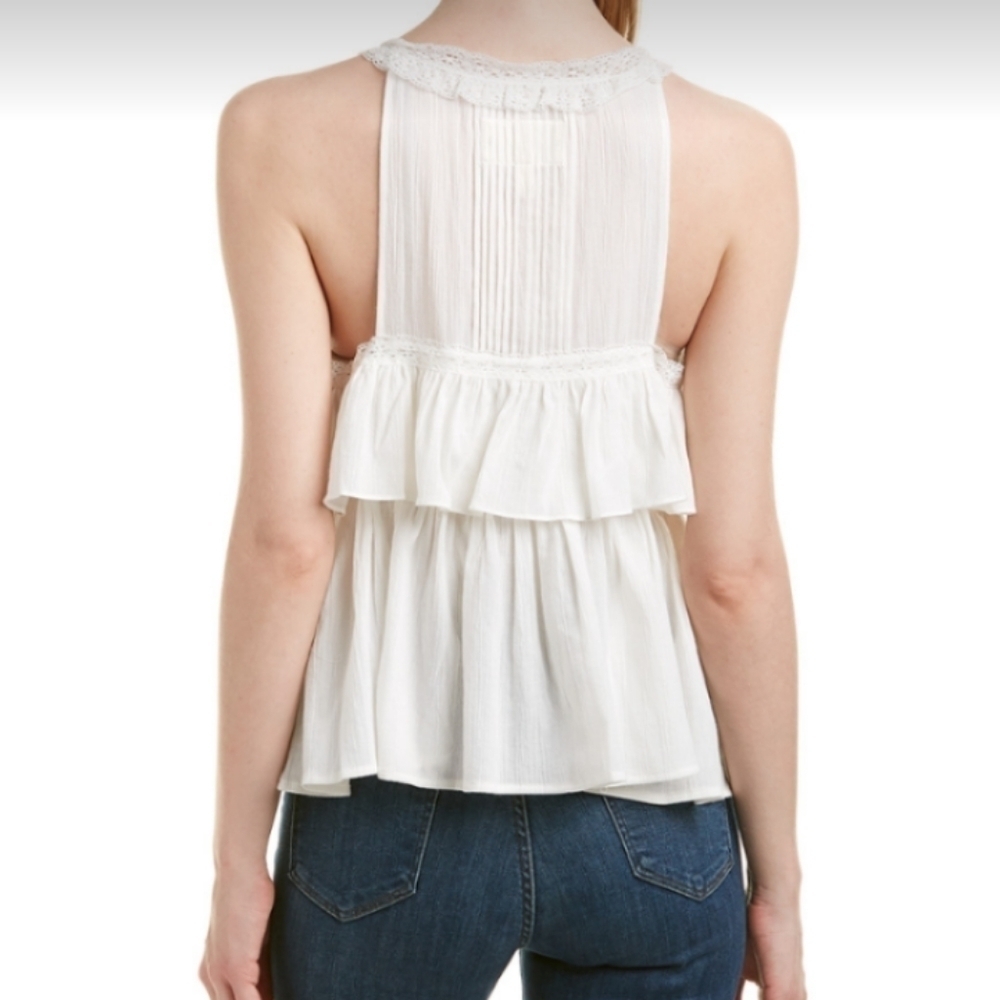 Current Elliott The Lace Gauze Lightweight Beachy White Top Sz M Modest Boho
